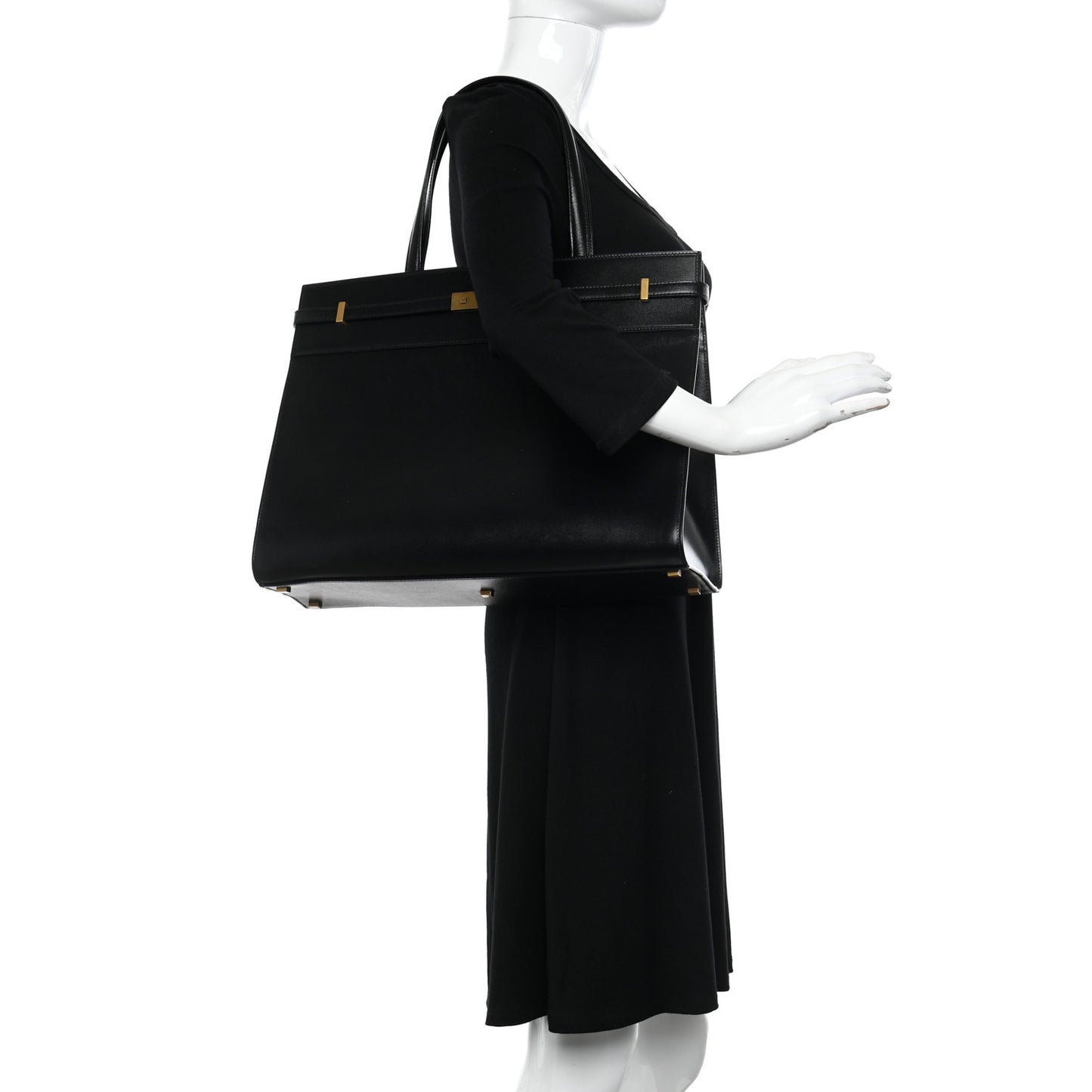 Calfskin Medium Manhattan Shopper Tote Black