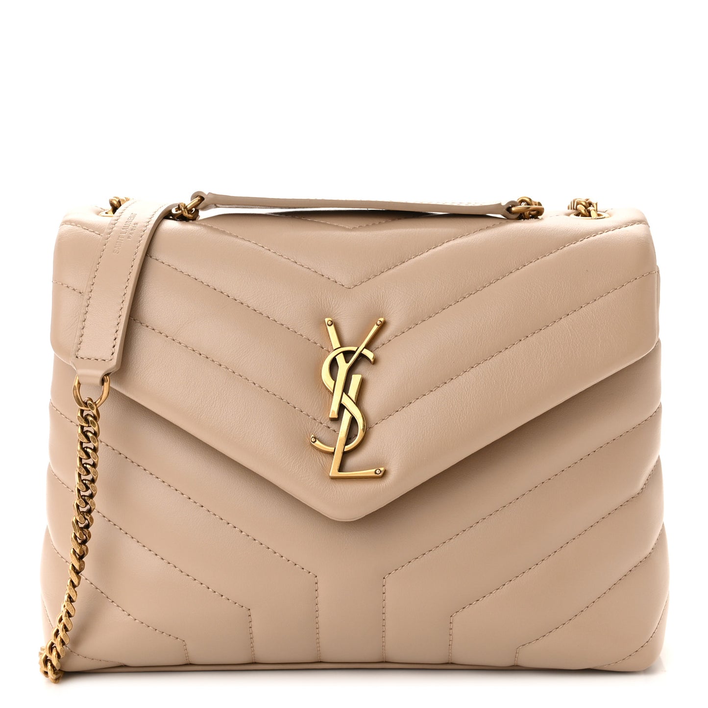 Calfskin Y Quilted Monogram Small Loulou Chain Satchel Dark Beige