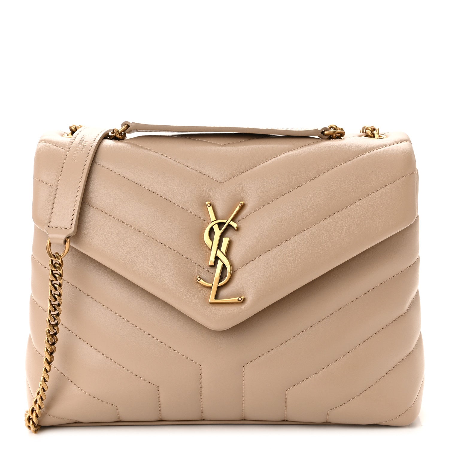 Saint Laurent Calfskin Y Quilted Monogram Small Loulou Chain Satchel Dark Beige 1 of 10