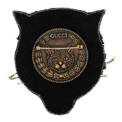 Gucci Metal Crystal Bead Feline Head Brooch 3 of 6