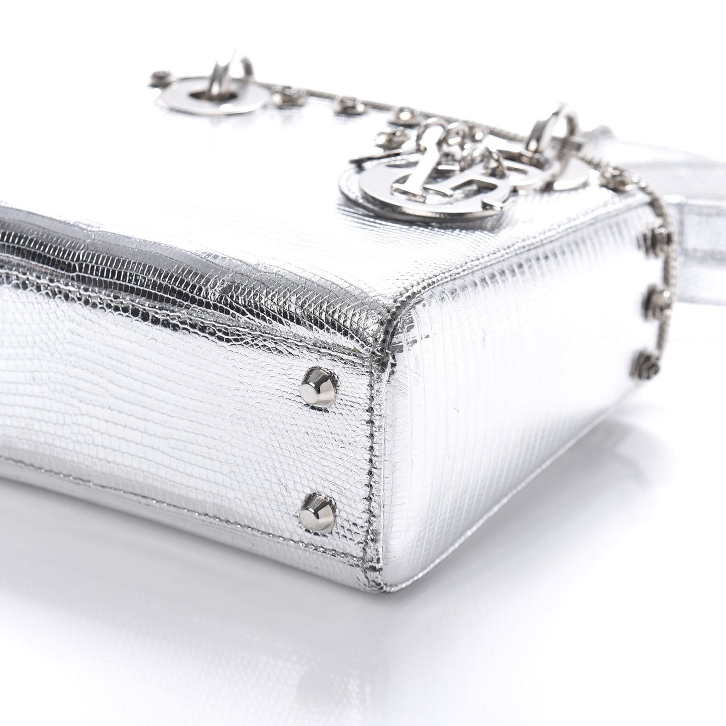 Metallic Lizard Mini Lady Dior Silver