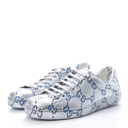 Gucci Miro Rubber Wax GucciGhost Print Mens New Ace Sneakers 9.5 Silver 3 of 8