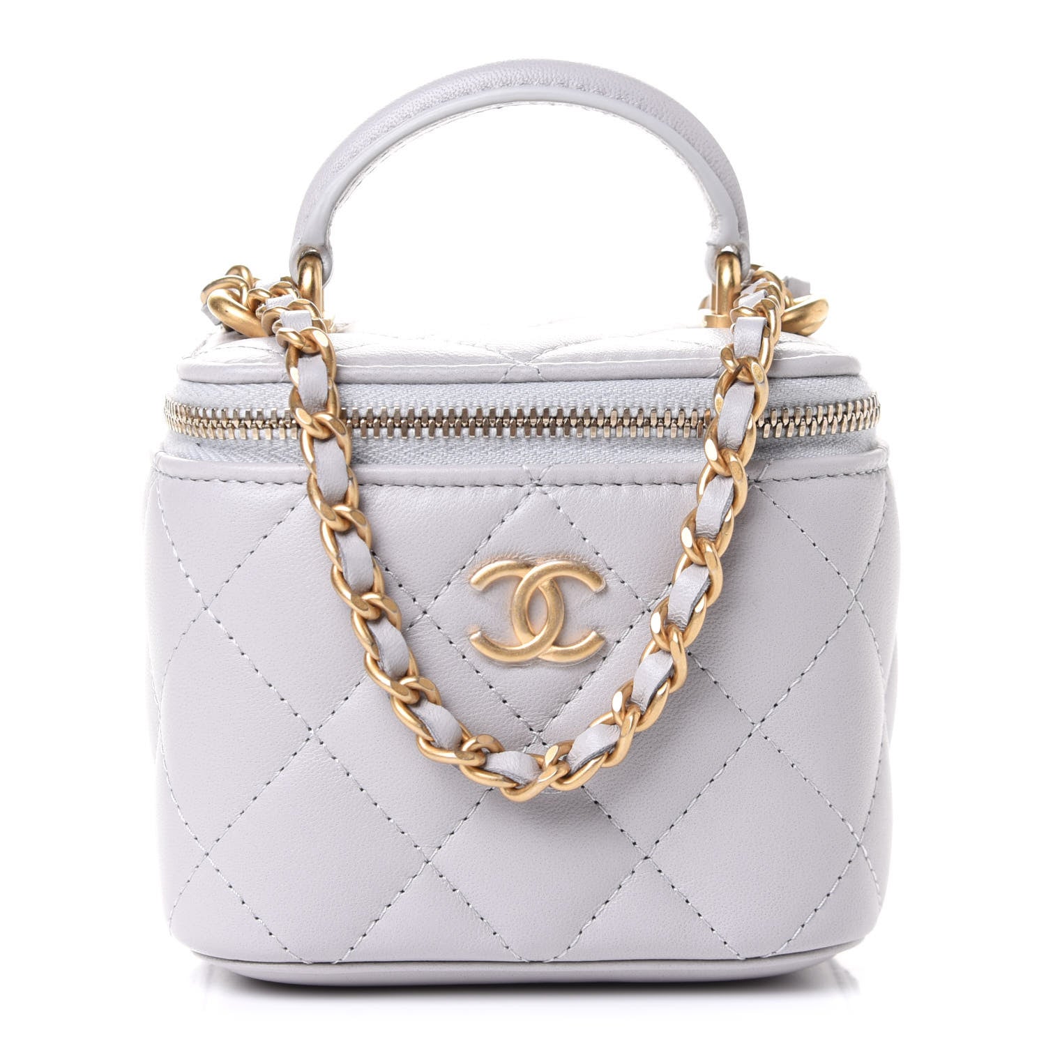 Chanel Lambskin Quilted Top Handle Mini Vanity Case With Chain Grey 1 of 5