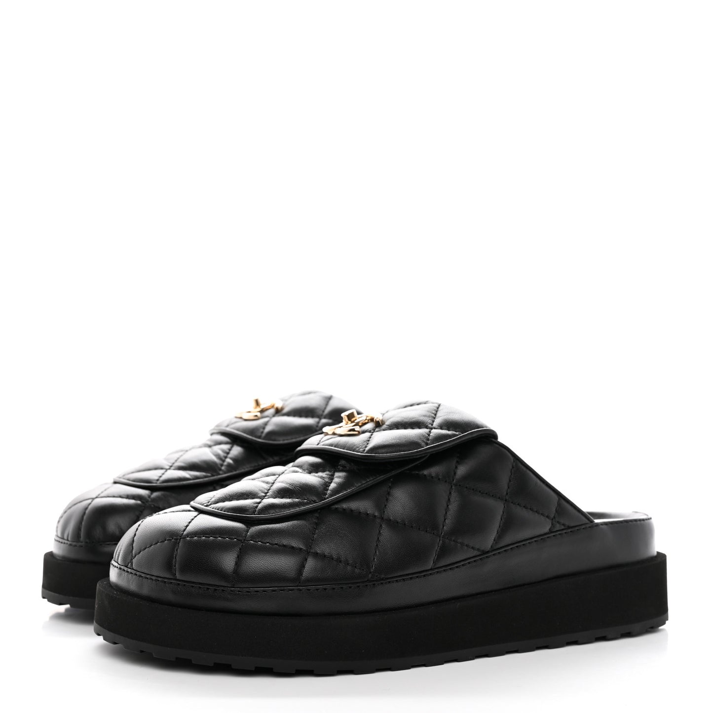 Lambskin Quilted CC Turnlock Mules 38 Black