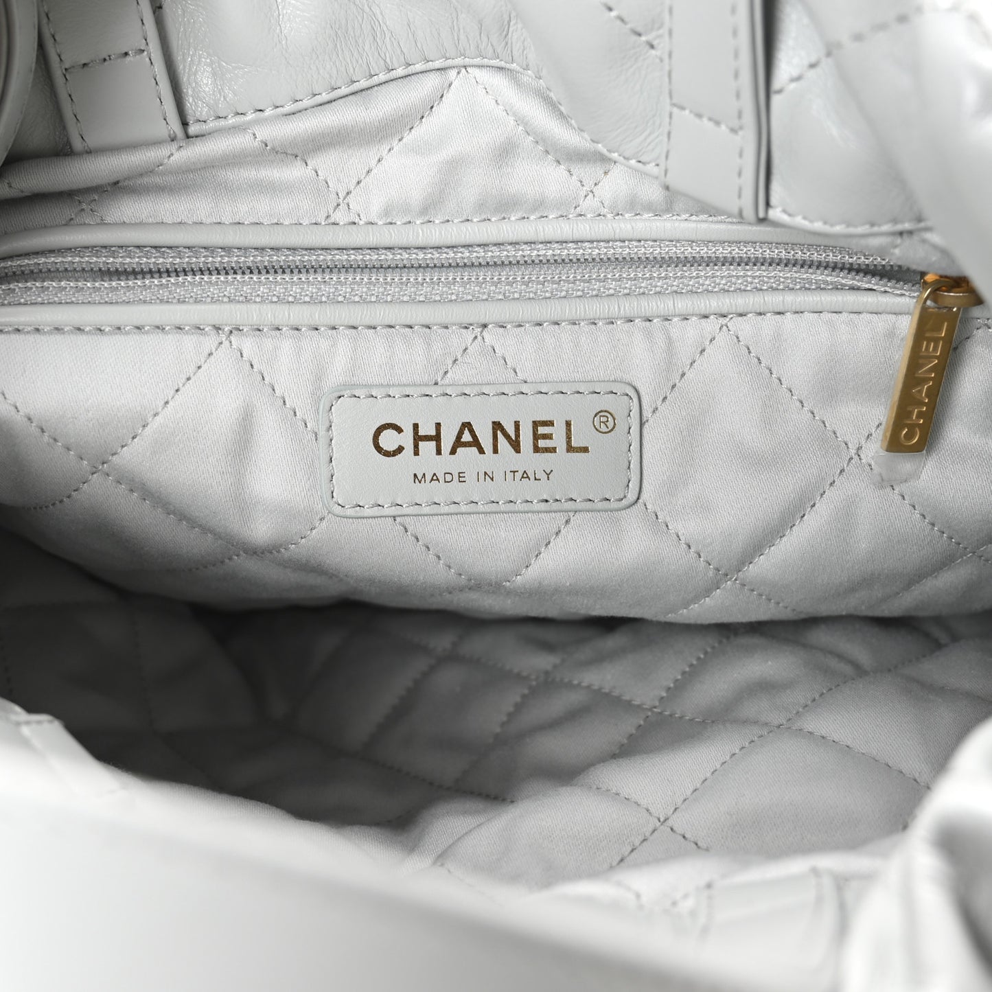 Shiny Calfskin Quilted Chanel 22 Backpack Light Blue