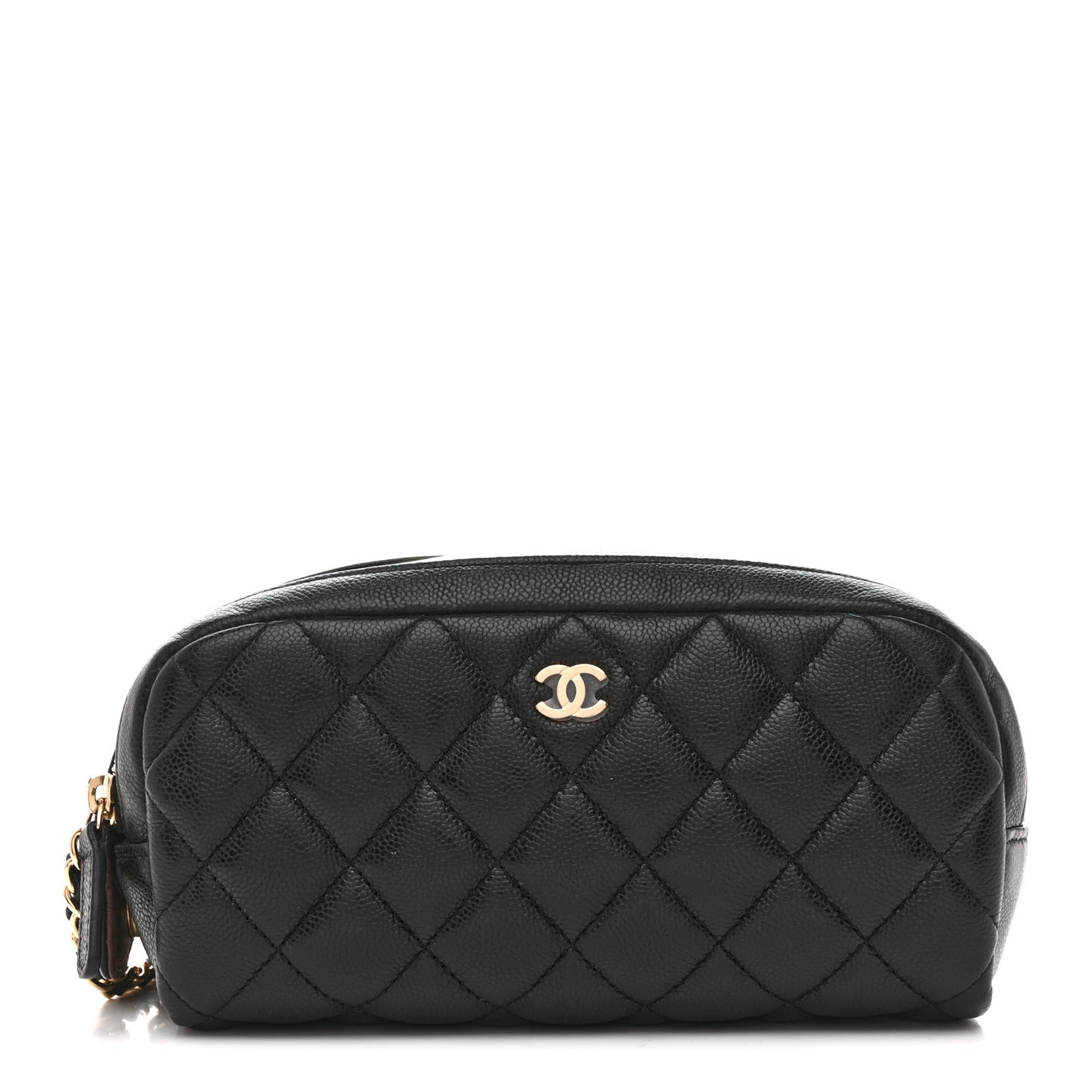 Caviar Quilted Toiletry Case With Chain Black