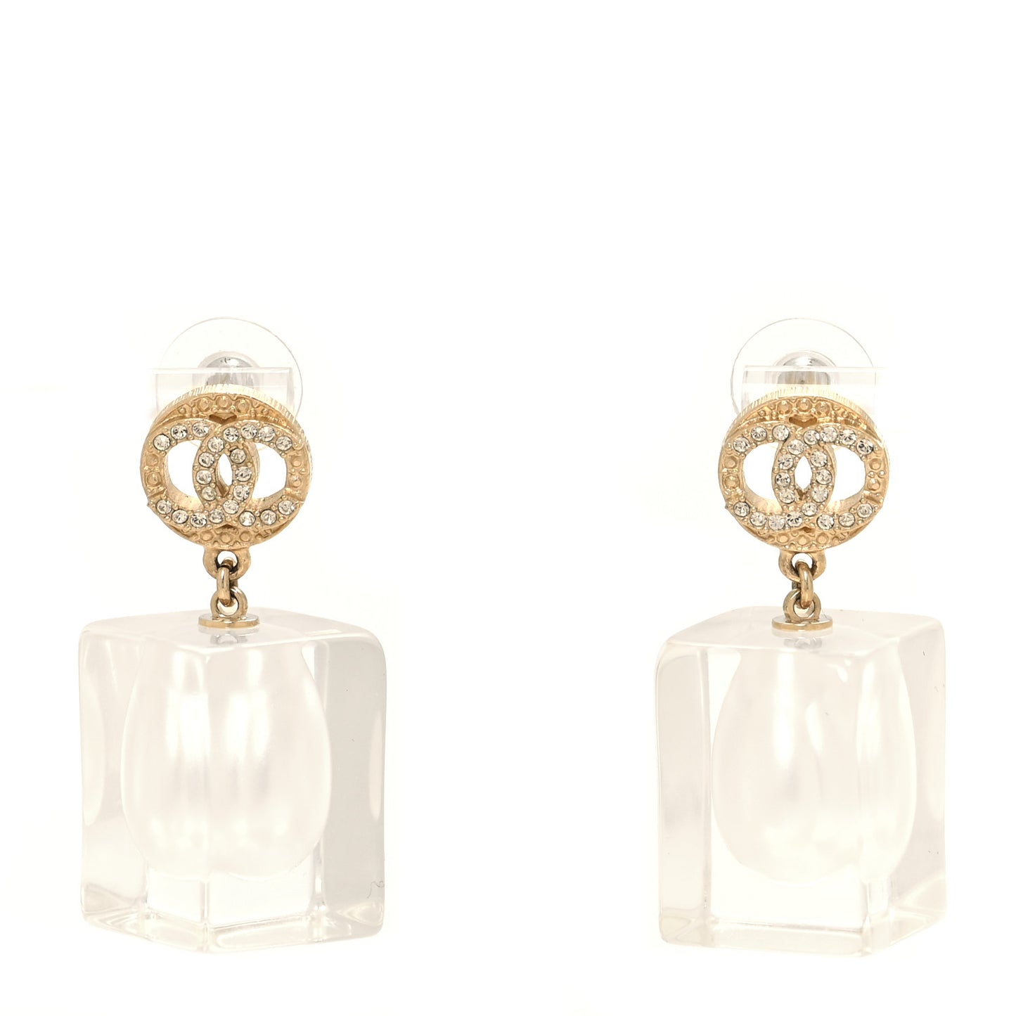 Crystal Lucite Pearl CC Drop Earrings Gold