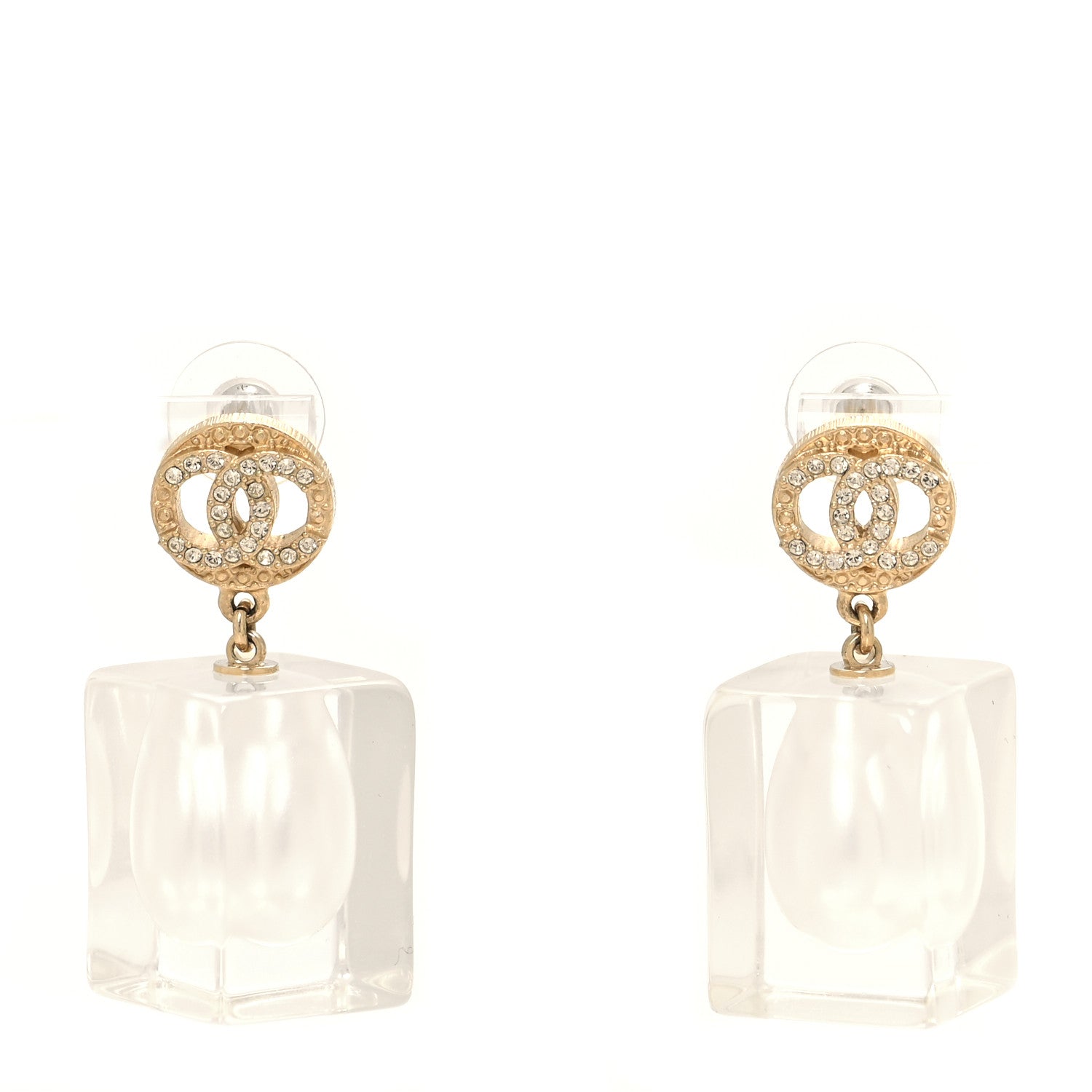 Chanel Crystal Lucite Pearl CC Drop Earrings Gold 1 of 5