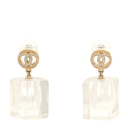 Chanel Crystal Lucite Pearl CC Drop Earrings Gold 1 of 5