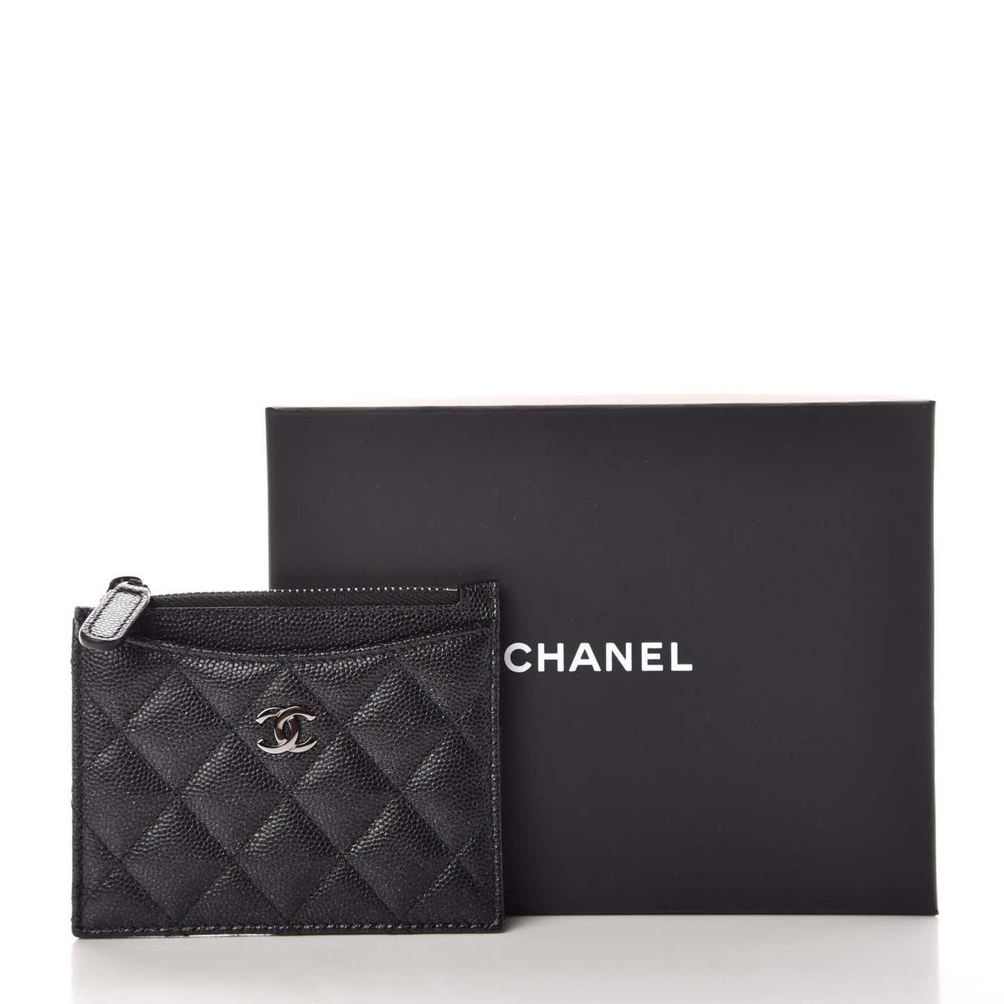 Iridescent Caviar Quilted CC Zip Card Holder Black