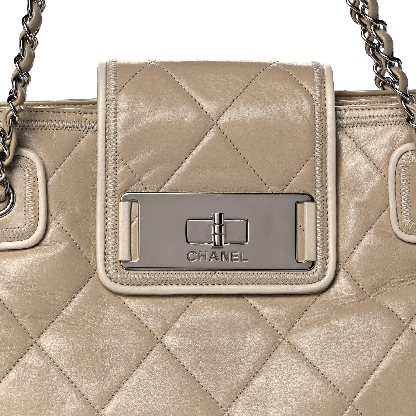 Lambskin Quilted Mademoiselle Accordion Tote Beige