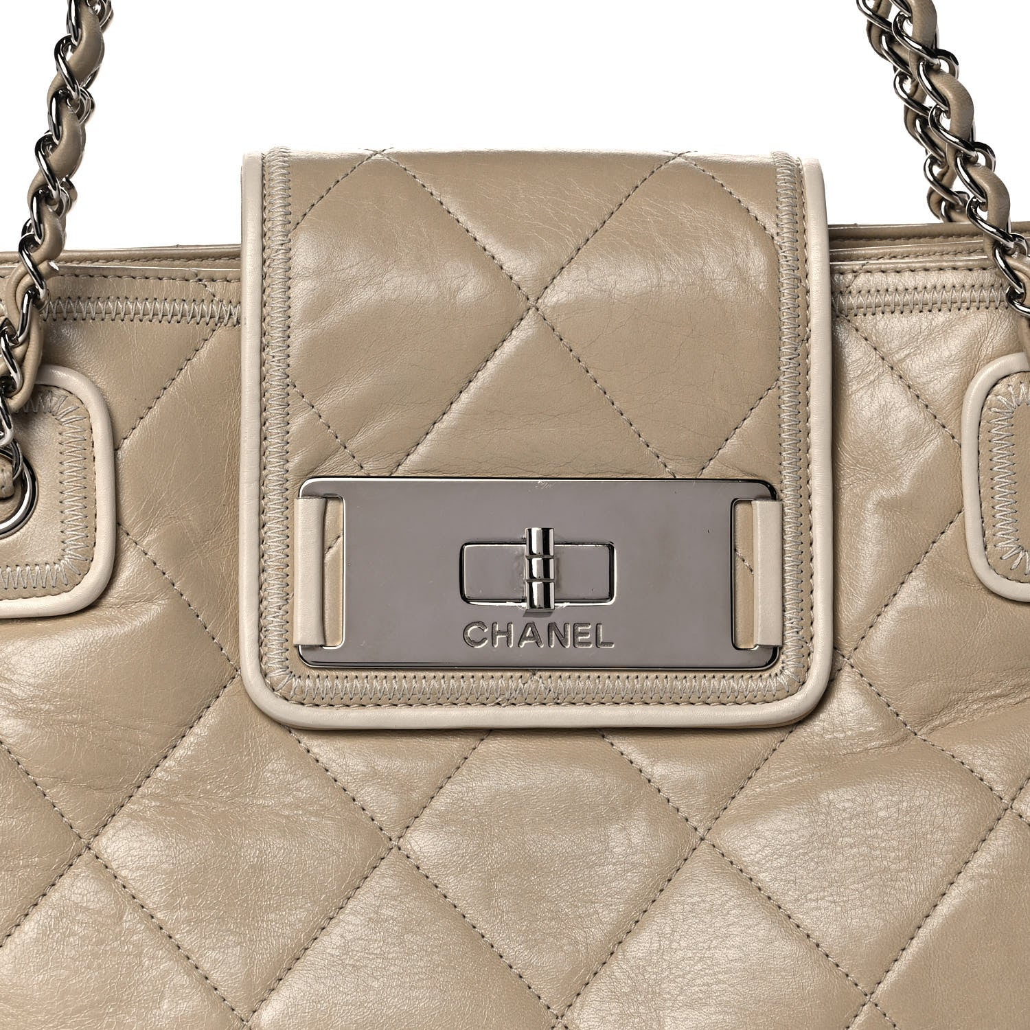 Chanel Lambskin Quilted Mademoiselle Accordion Tote Beige 8 of 13
