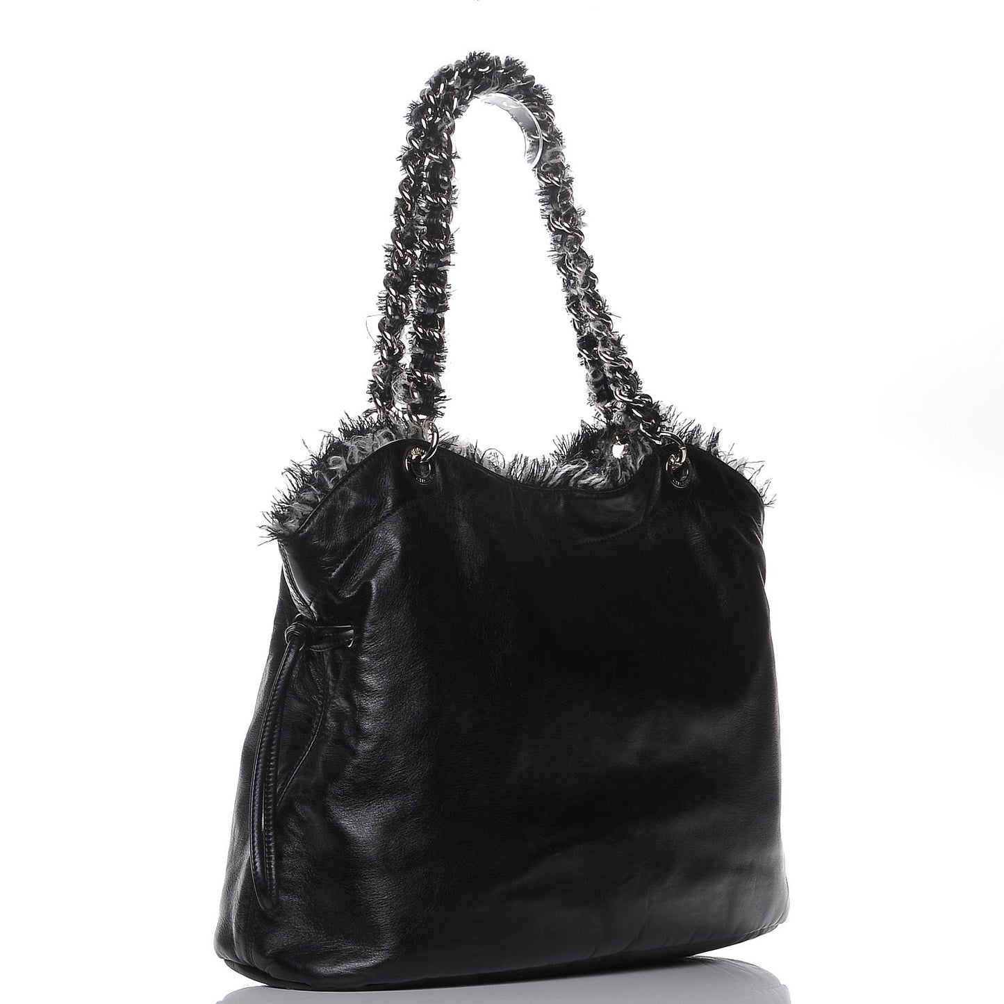 Tweed Lambskin Drawstring Tweedy Tote Black