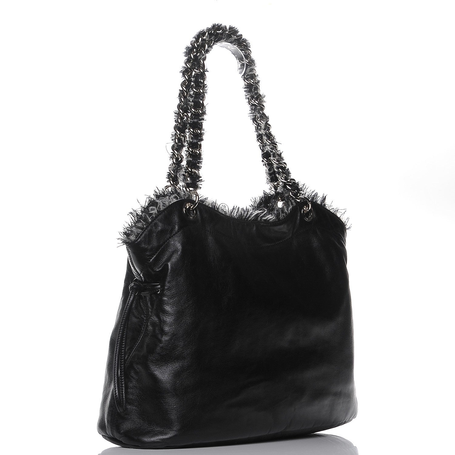 Chanel Tweed Lambskin Drawstring Tweedy Tote Black 3 of 8