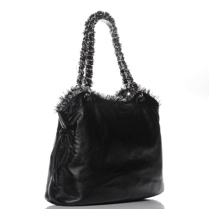 Chanel Tweed Lambskin Drawstring Tweedy Tote Black 3 of 8
