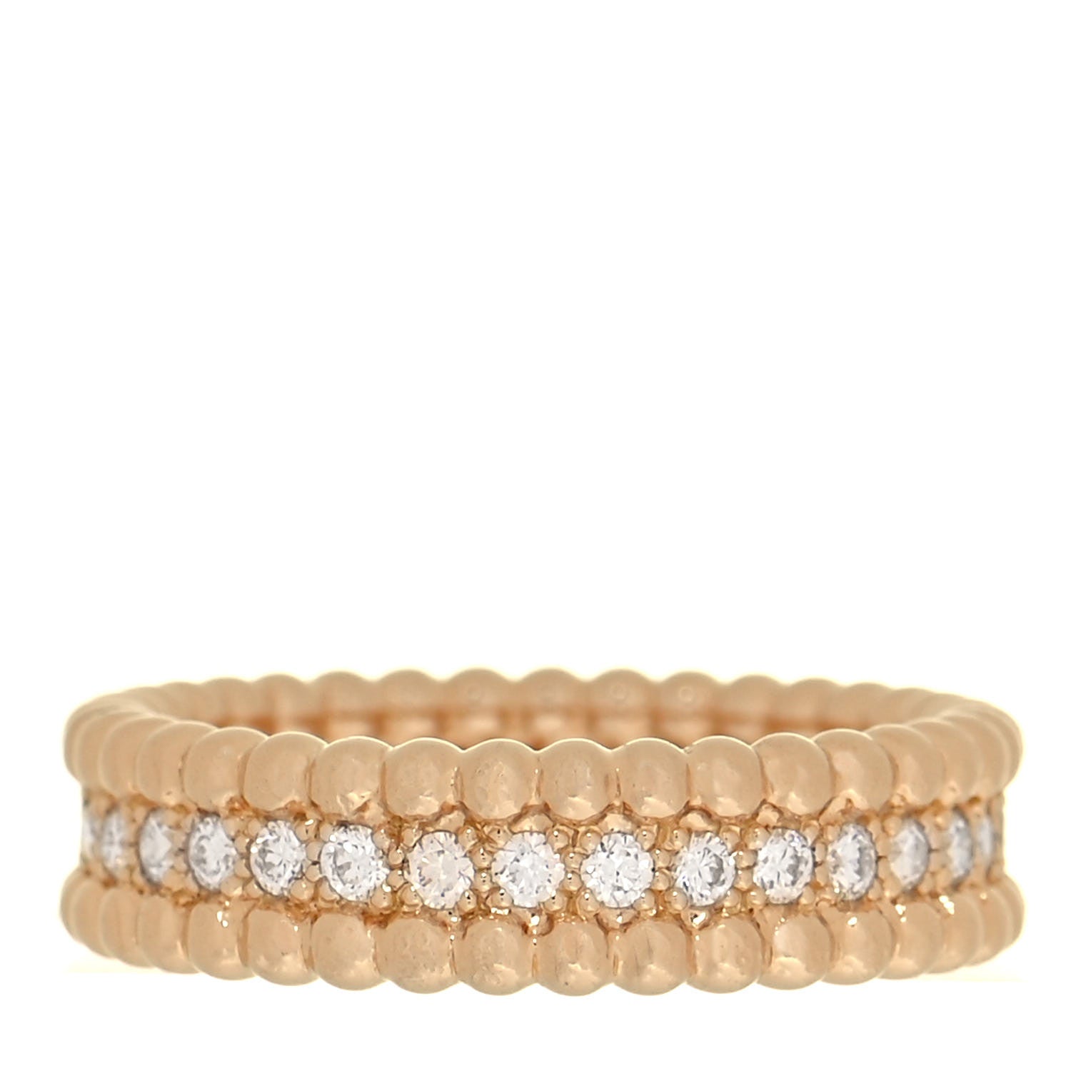 Van Cleef & Arpels 18K Yellow Gold Diamond Perlee 1 Row Ring 53 6.5 3 of 5