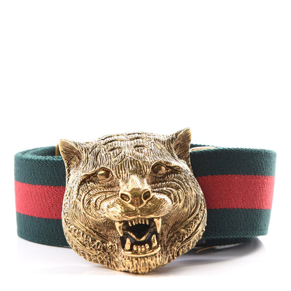 Gucci Web Feline Buckle Belt 85 34 Green Red 1 of 4