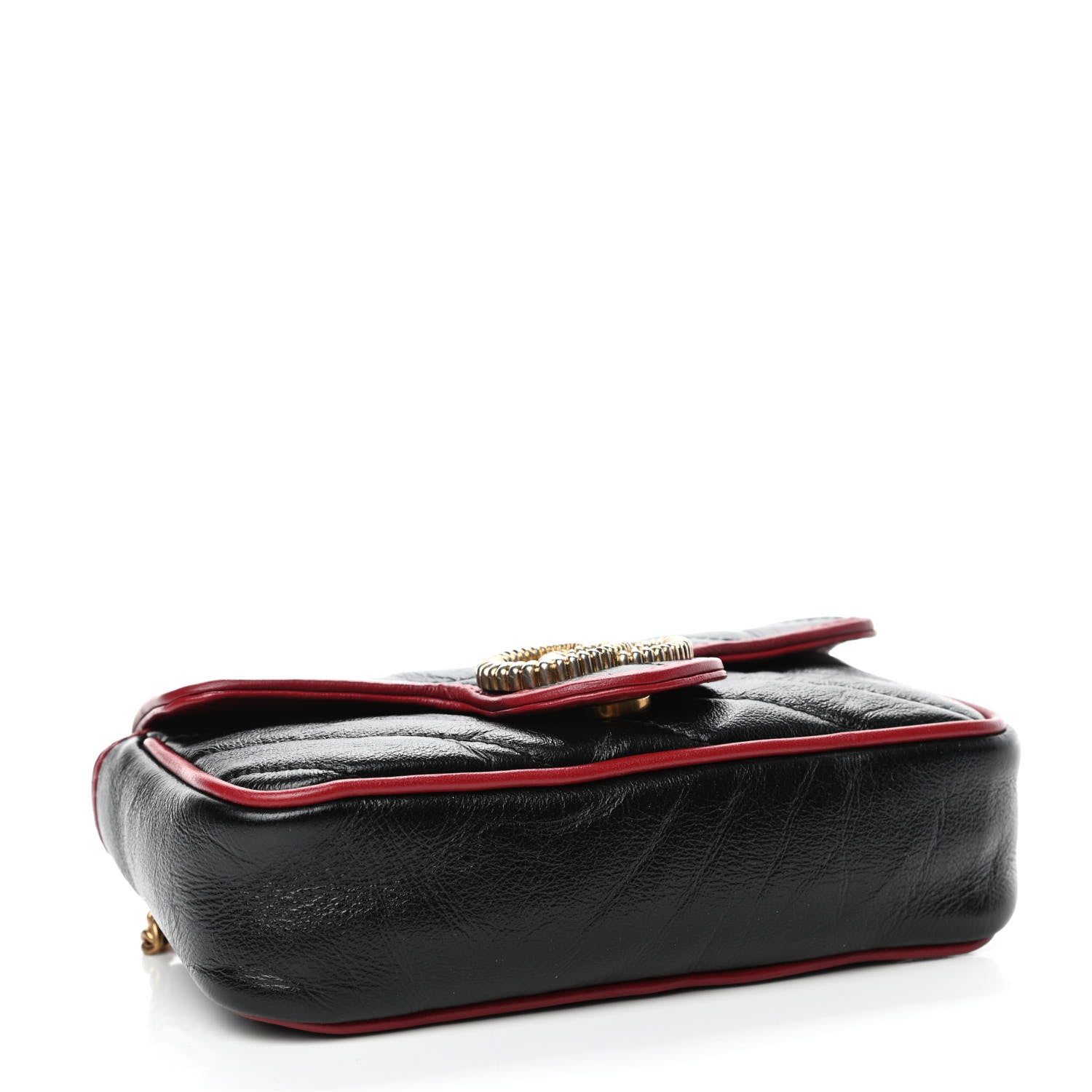 Gucci Vintage Effect Calfskin Matelasse Diagonal Super Mini Torchon GG Marmont Shoulder Bag Black Romantic Cherry 3 of 4