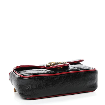Gucci Vintage Effect Calfskin Matelasse Diagonal Super Mini Torchon GG Marmont Shoulder Bag Black Romantic Cherry 3 of 4