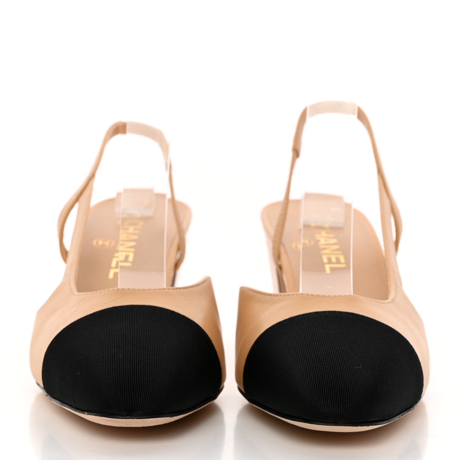 Chanel Goatskin Grosgrain Cap Toe CC Slingback Pumps 40 Beige Black 2 of 14