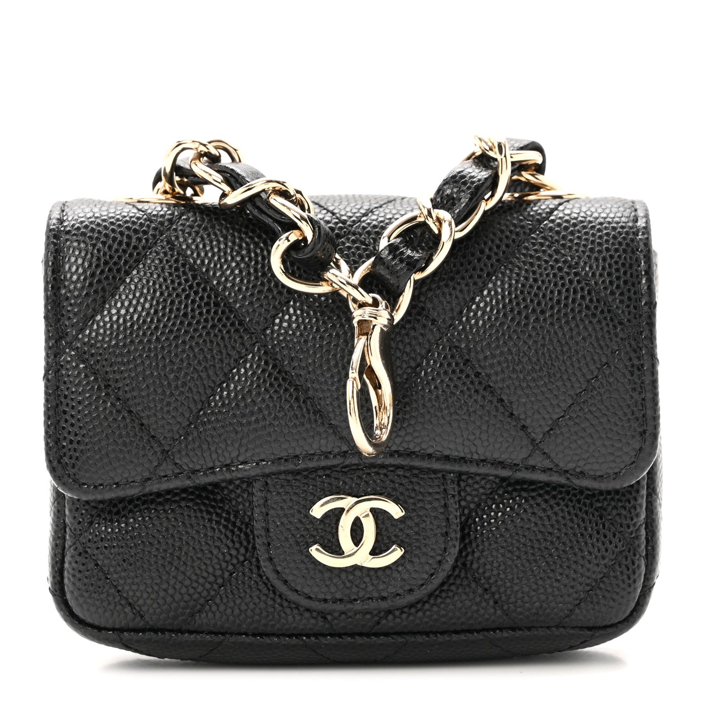 Caviar Quilted Mini Chain Belt Bag Black