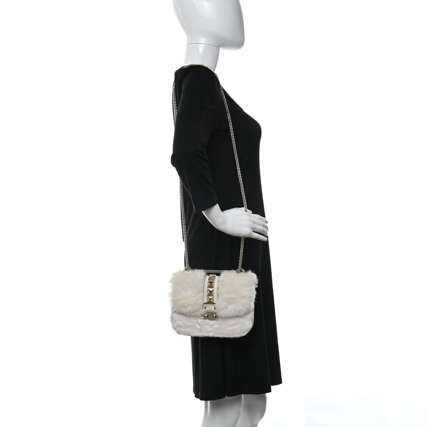 Mink Fur Lambskin Small Glam Lock Rockstud Flap White