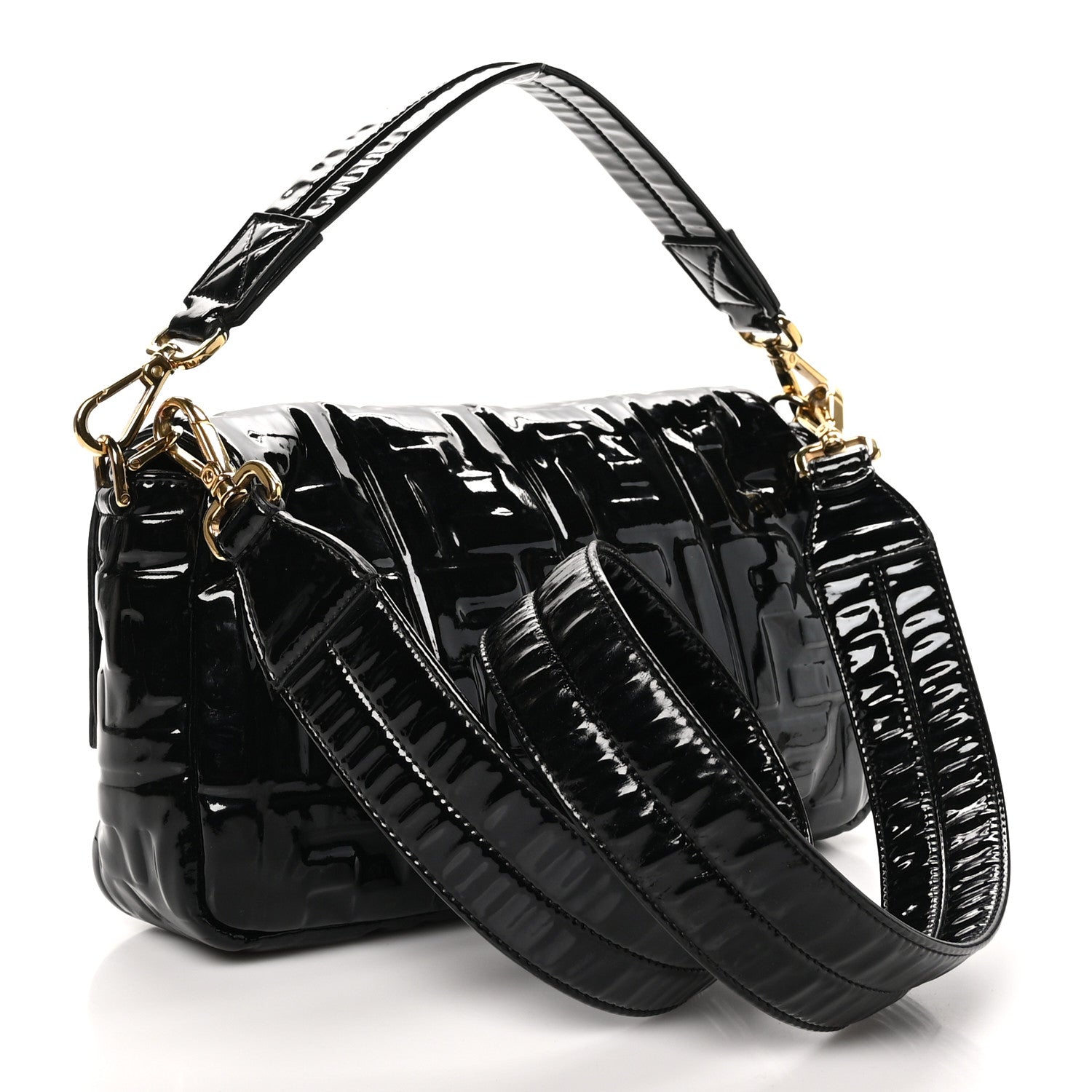 Fendi Patent FF 1974 Embossed Baguette Black 3 of 11