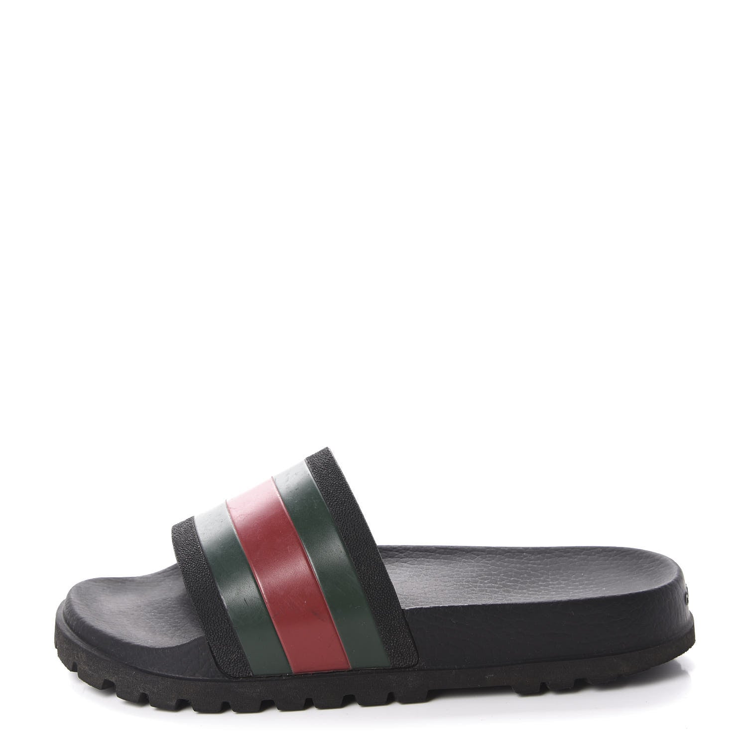 Gucci Rubber Web Mens Lug Sole Slide Sandals 7 Black Green Red 1 of 8