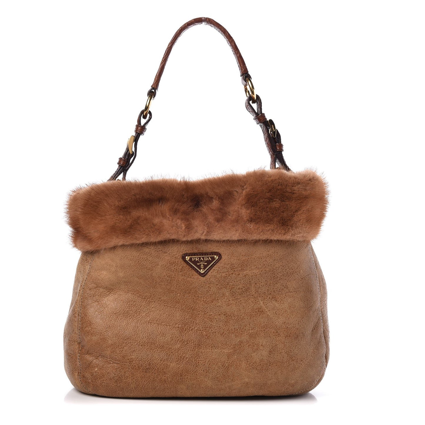 Suede Shearling Mink Fur Crocodile Shoulder Bag