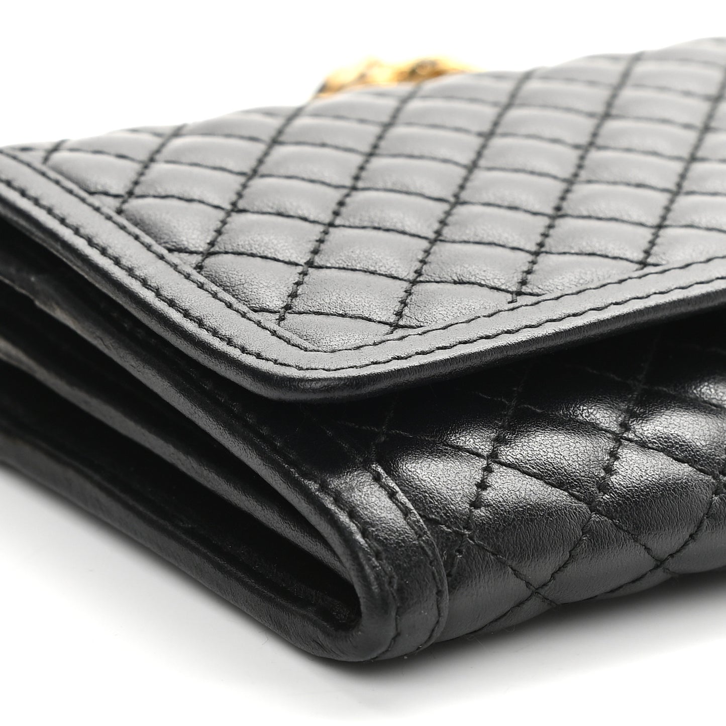Soft Calfskin Quilted Chain Wallet Black
