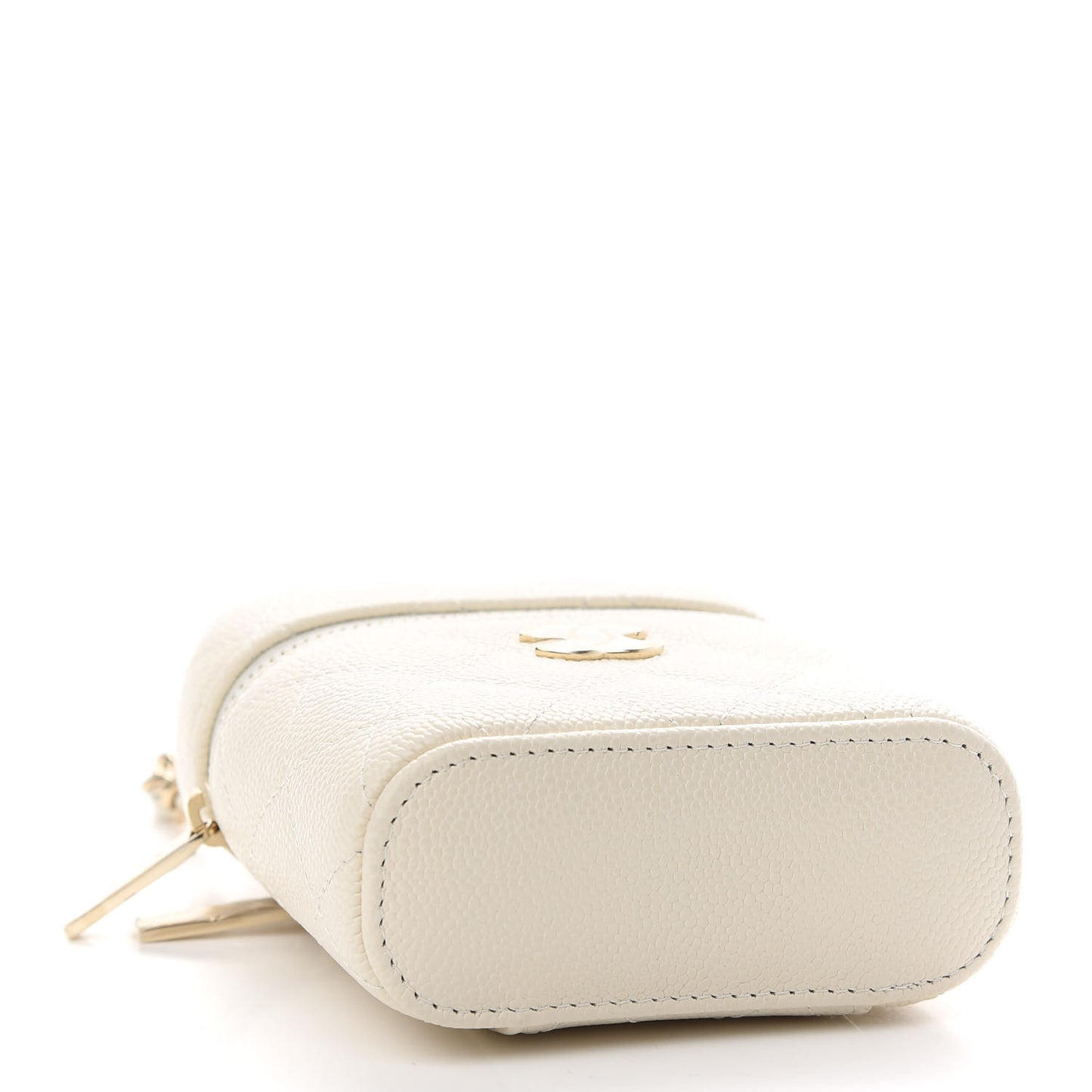 Caviar Quilted Small Handle With Care Vanity Case With Chain White