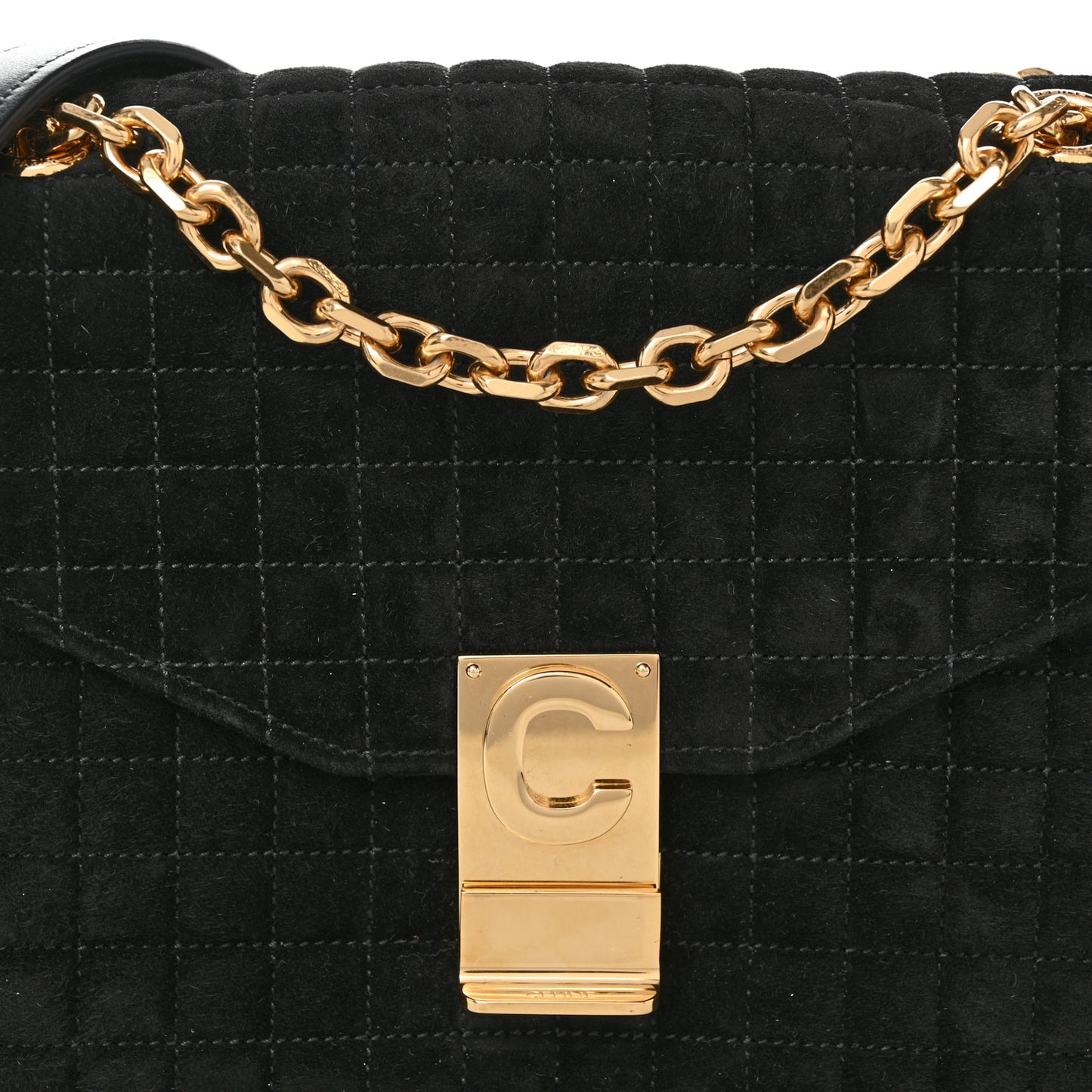Suede Quilted Medium C Bag Black