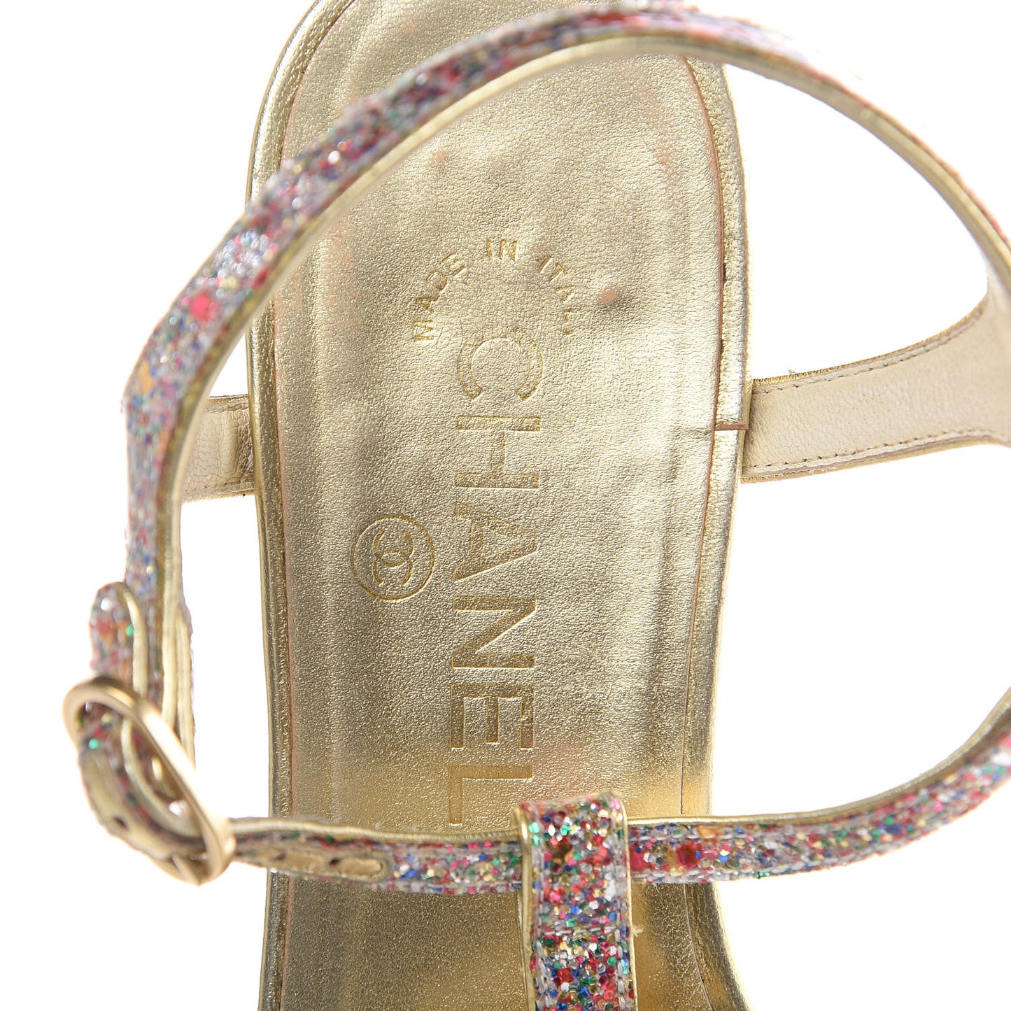 Metallic Lambskin Glitter Gripoix CC Sandals 38.5 Gold