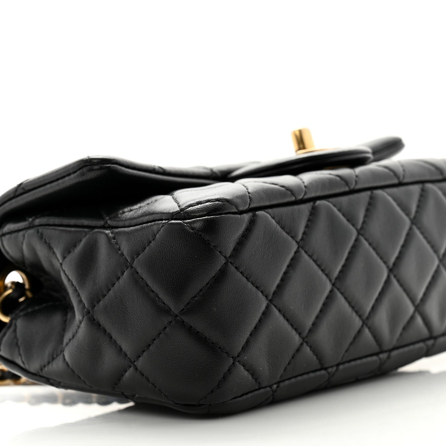 Lambskin Quilted Mini Rectangular Pearl Crush Flap Black