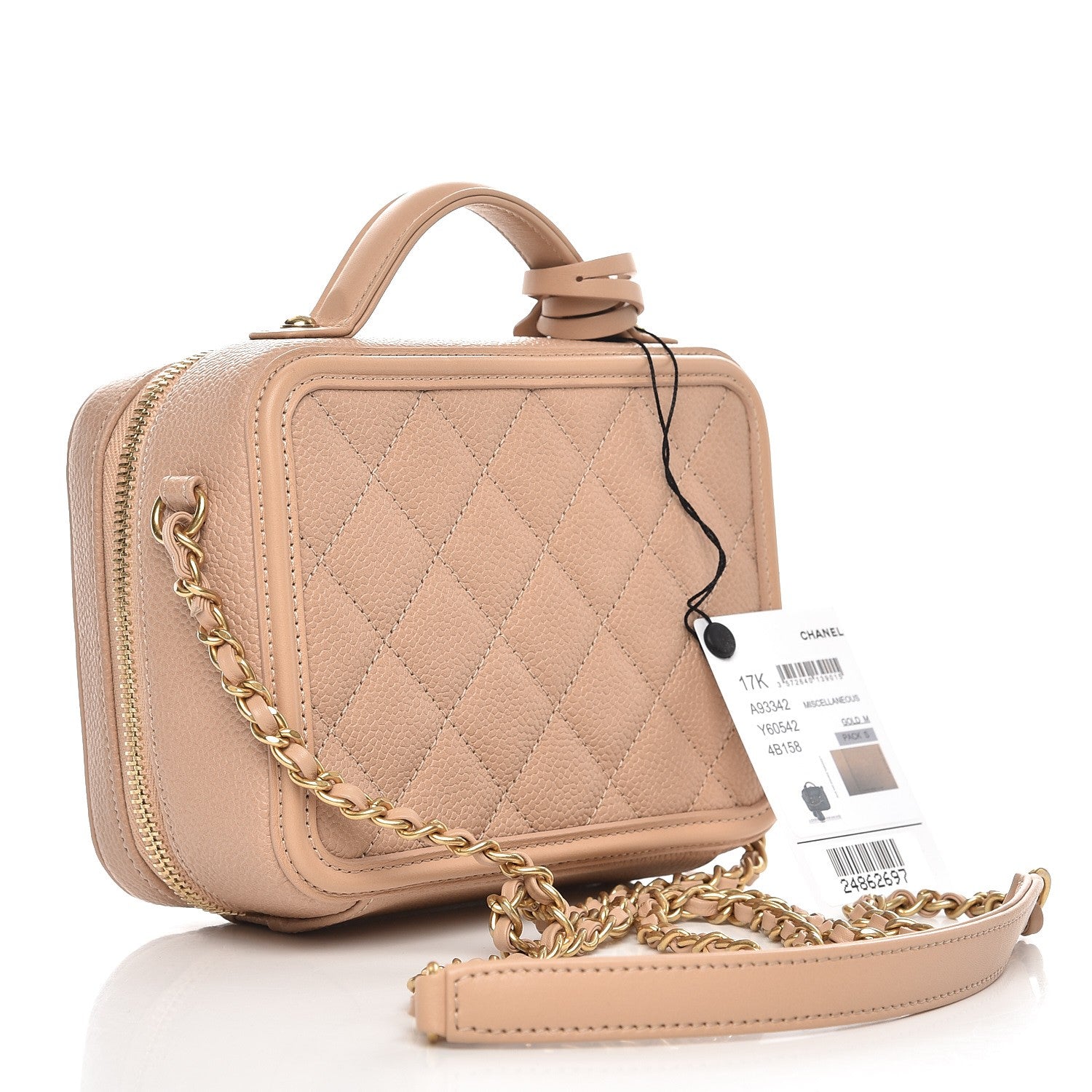 Chanel Caviar Quilted Small CC Filigree Vanity Case Beige 5 of 10