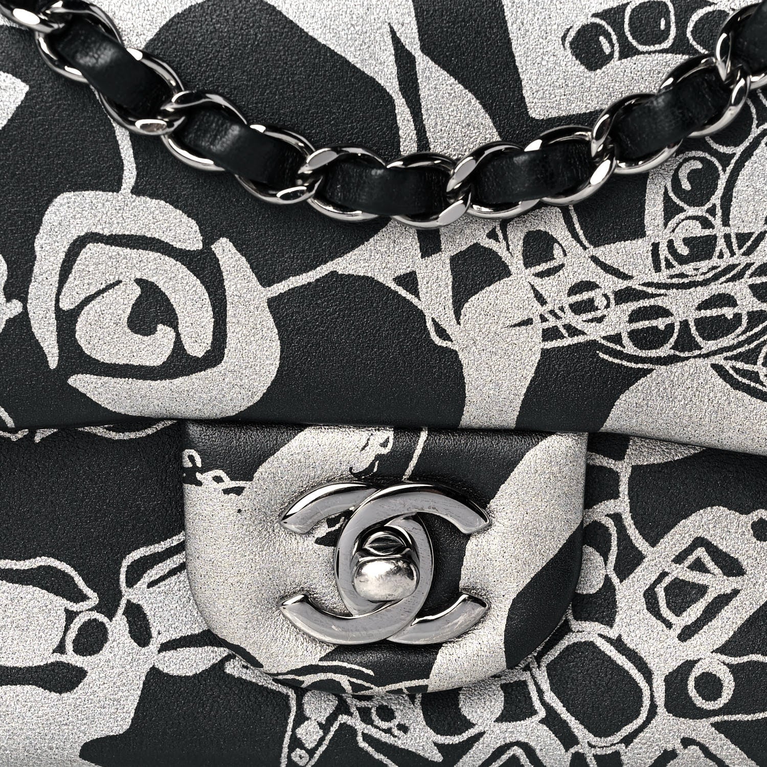 Chanel Lambskin Printed Mini Rectangular Flap Black Silver 8 of 11