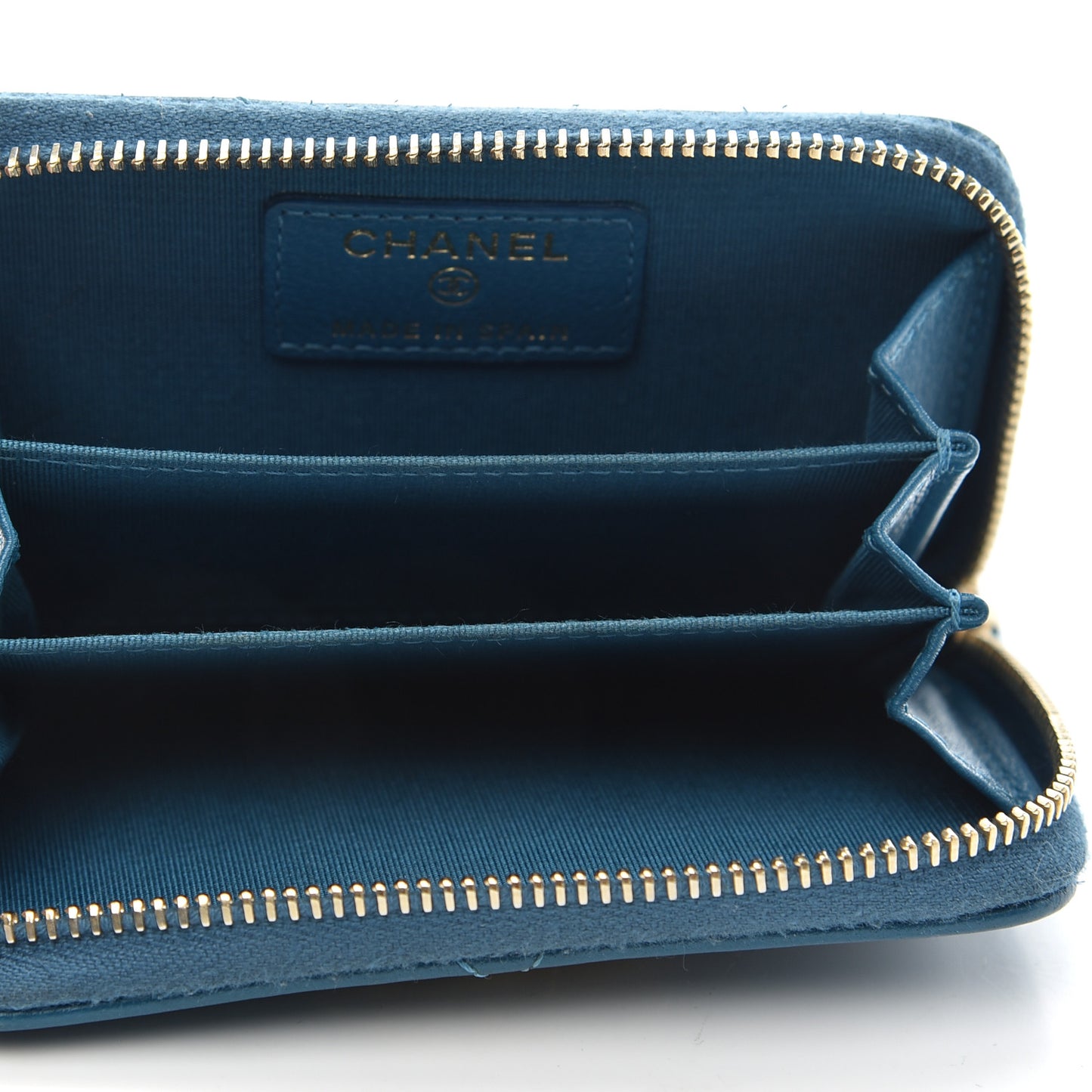 Goatskin Quilted Chanel 19 Zip Around Coin Purse Wallet Turquoise