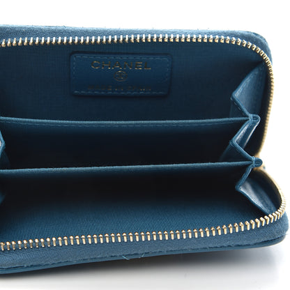 Chanel Goatskin Quilted Chanel 19 Zip Around Coin Purse Wallet Turquoise 5 of 7