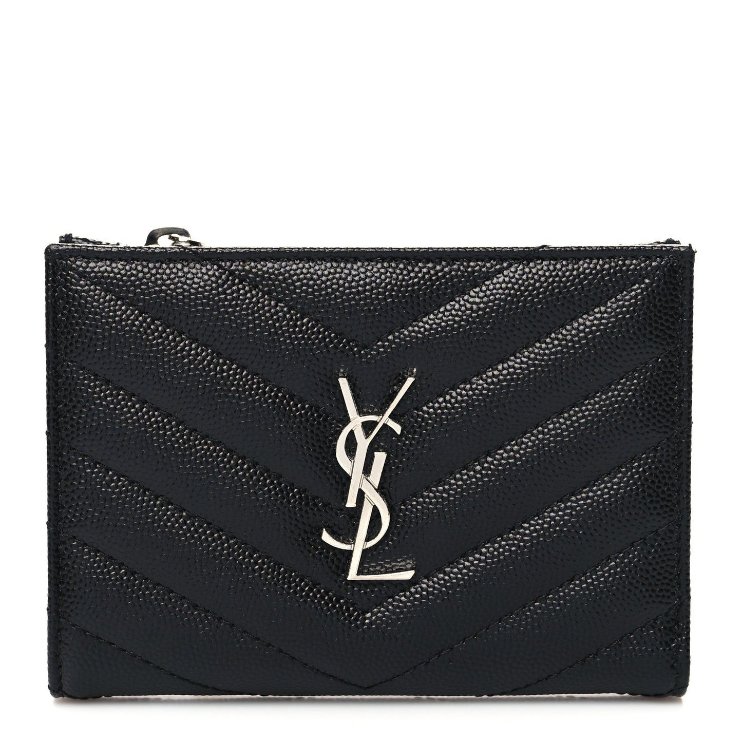 Grain De Poudre Matelasse Chevron Monogram Zipped Two-Part Wallet Black
