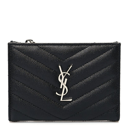 Saint Laurent Grain De Poudre Matelasse Chevron Monogram Zipped Two-Part Wallet Black 1 of 9