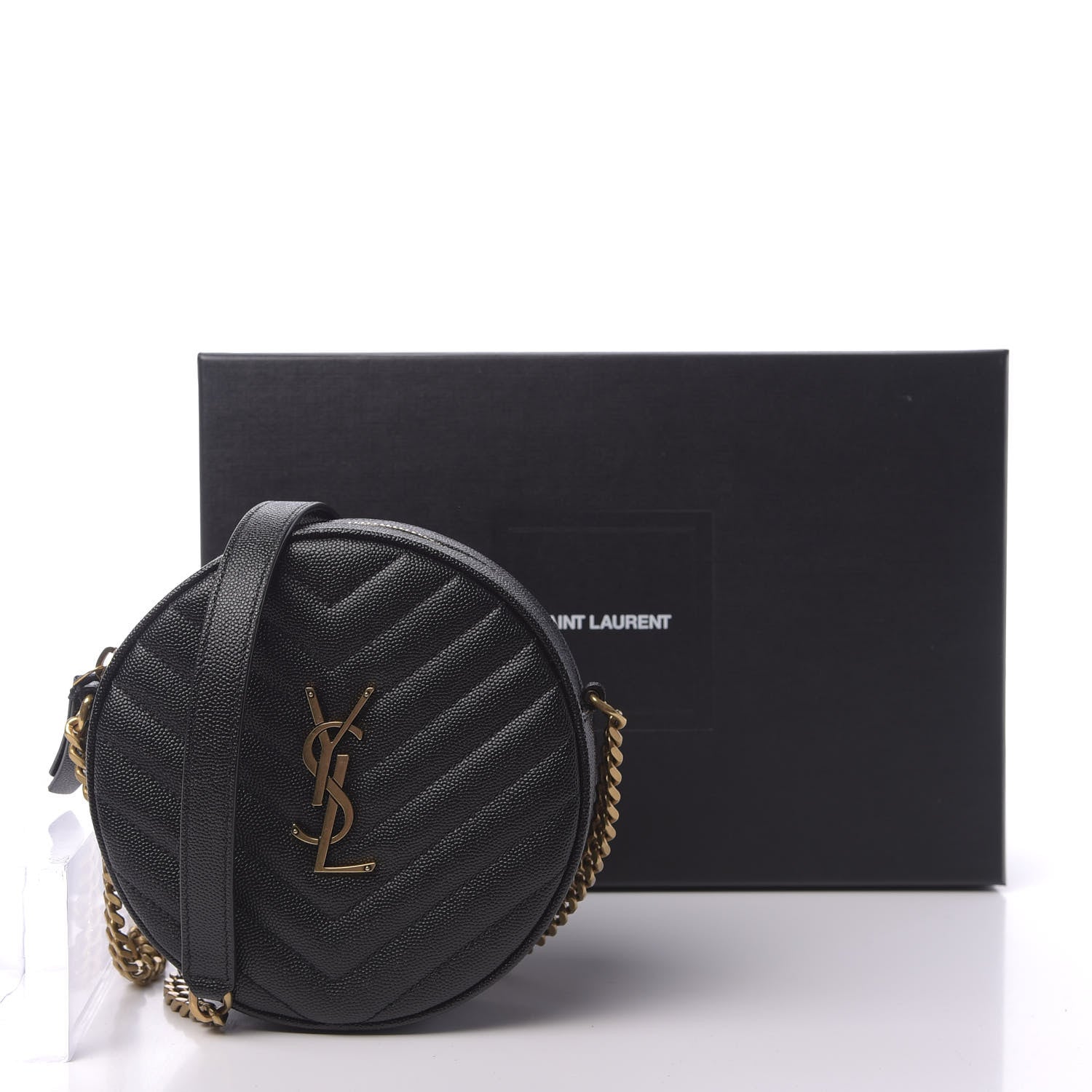 Saint Laurent Grain De Poudre Matelasse Chevron Quilted Round Vinyle Camera Bag Black 10 of 10
