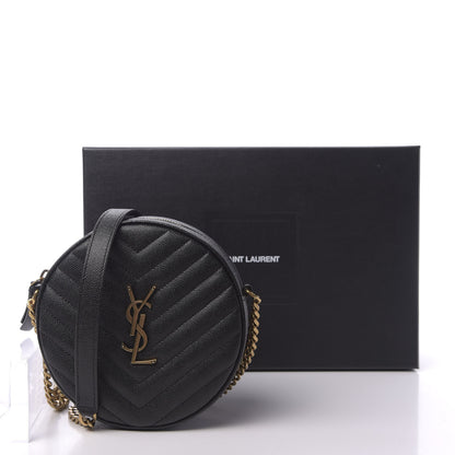 Saint Laurent Grain De Poudre Matelasse Chevron Quilted Round Vinyle Camera Bag Black 10 of 10