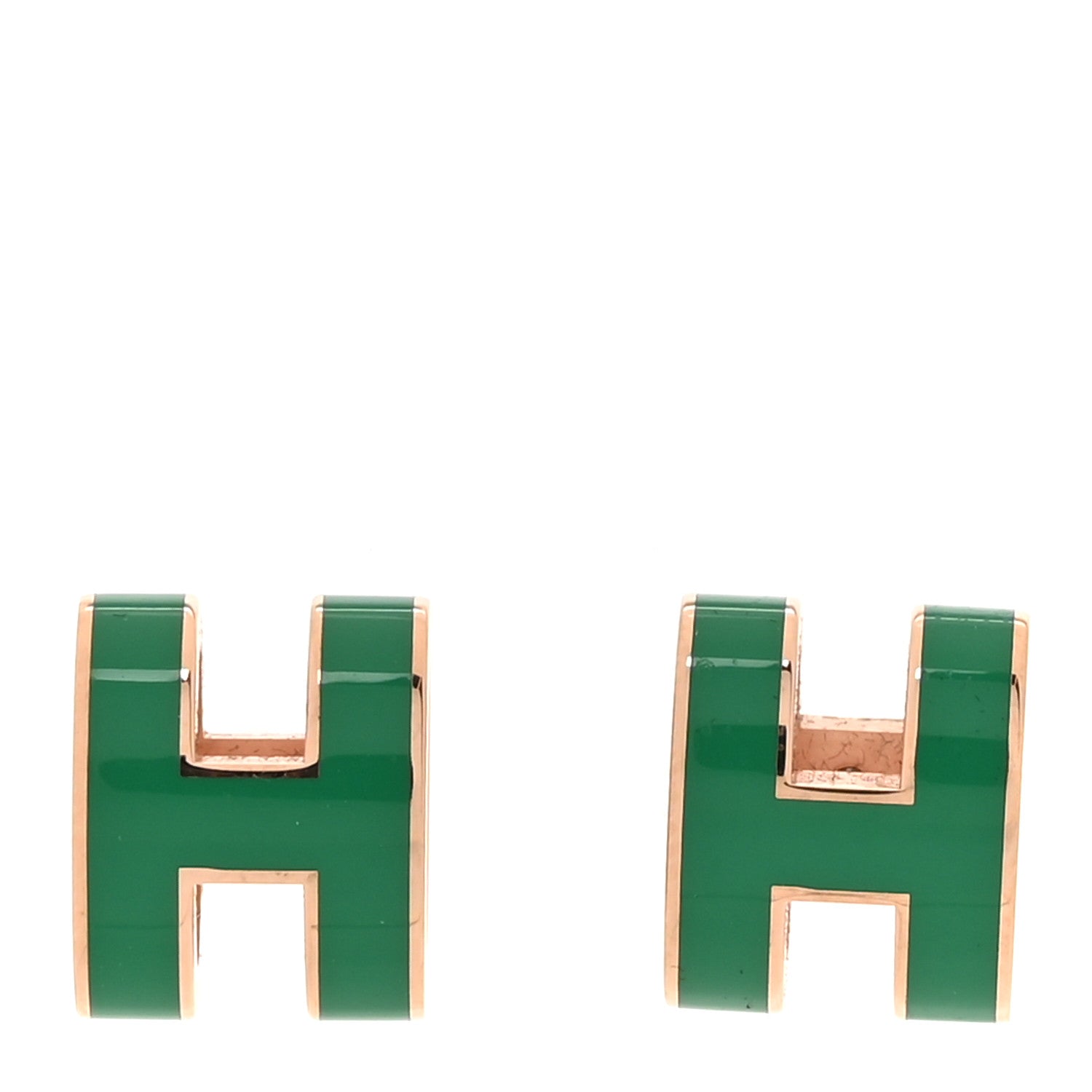 Hermes Gold Lacquered Mini Pop H Earrings Malachite 1 of 7
