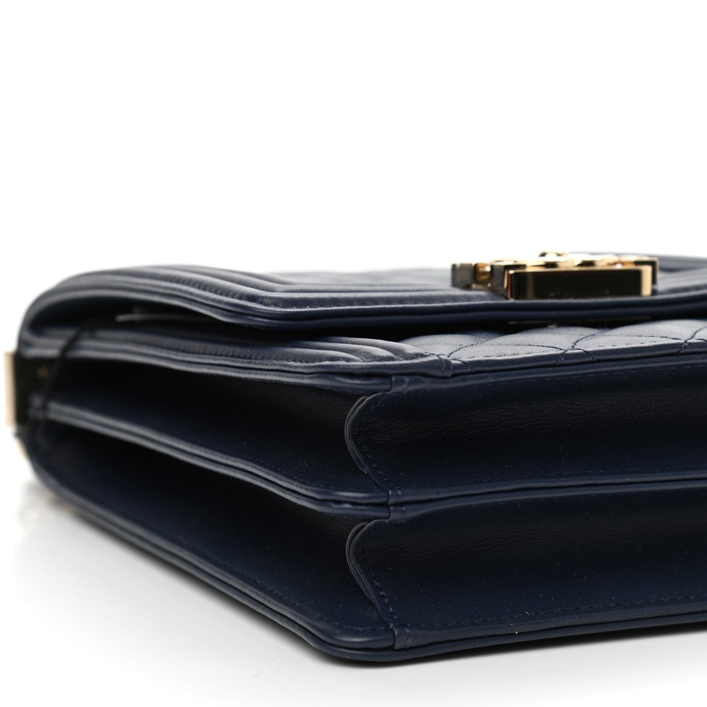 Calfskin Quilted North South Boy Flap Navy