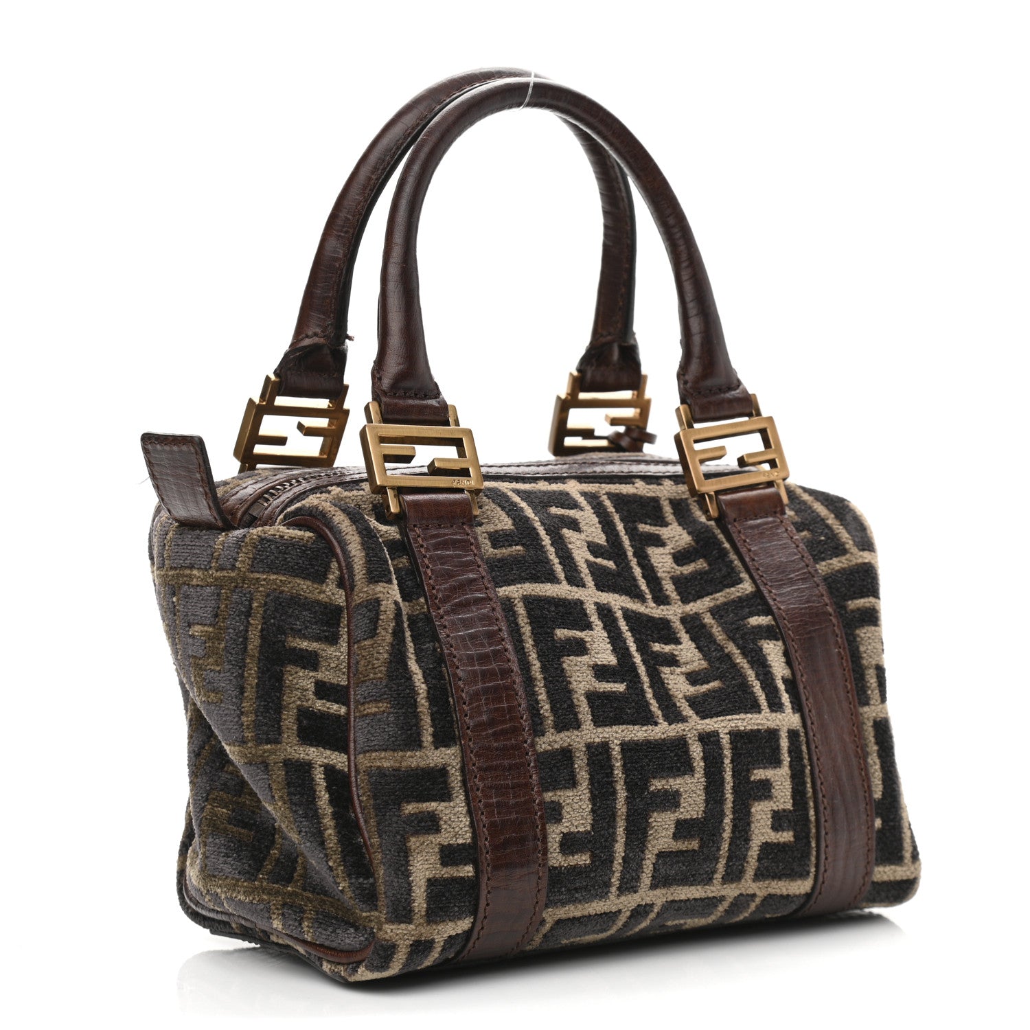Fendi Velvet Zucca Vitello Mini Forever Boston Fango Grigio Bruciato 3 of 12