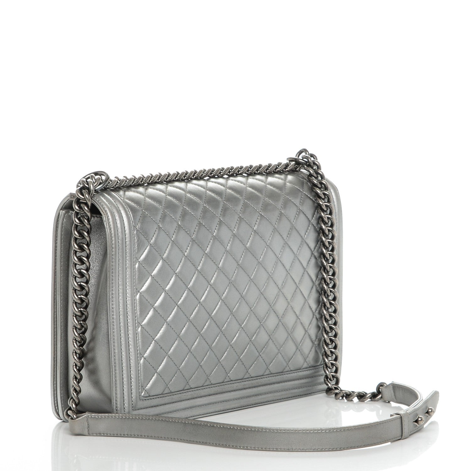 Chanel Metallic Calfskin Quilted Large Boy Flap Silver 3 of 7