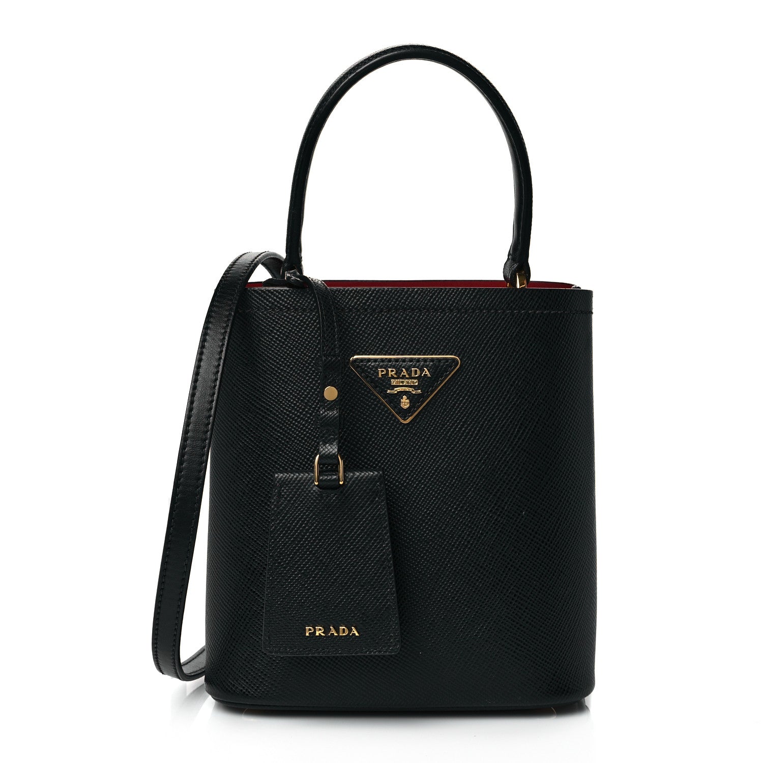 Prada Saffiano Cuir Small Panier Bucket Bag Black Fuoco 1 of 10