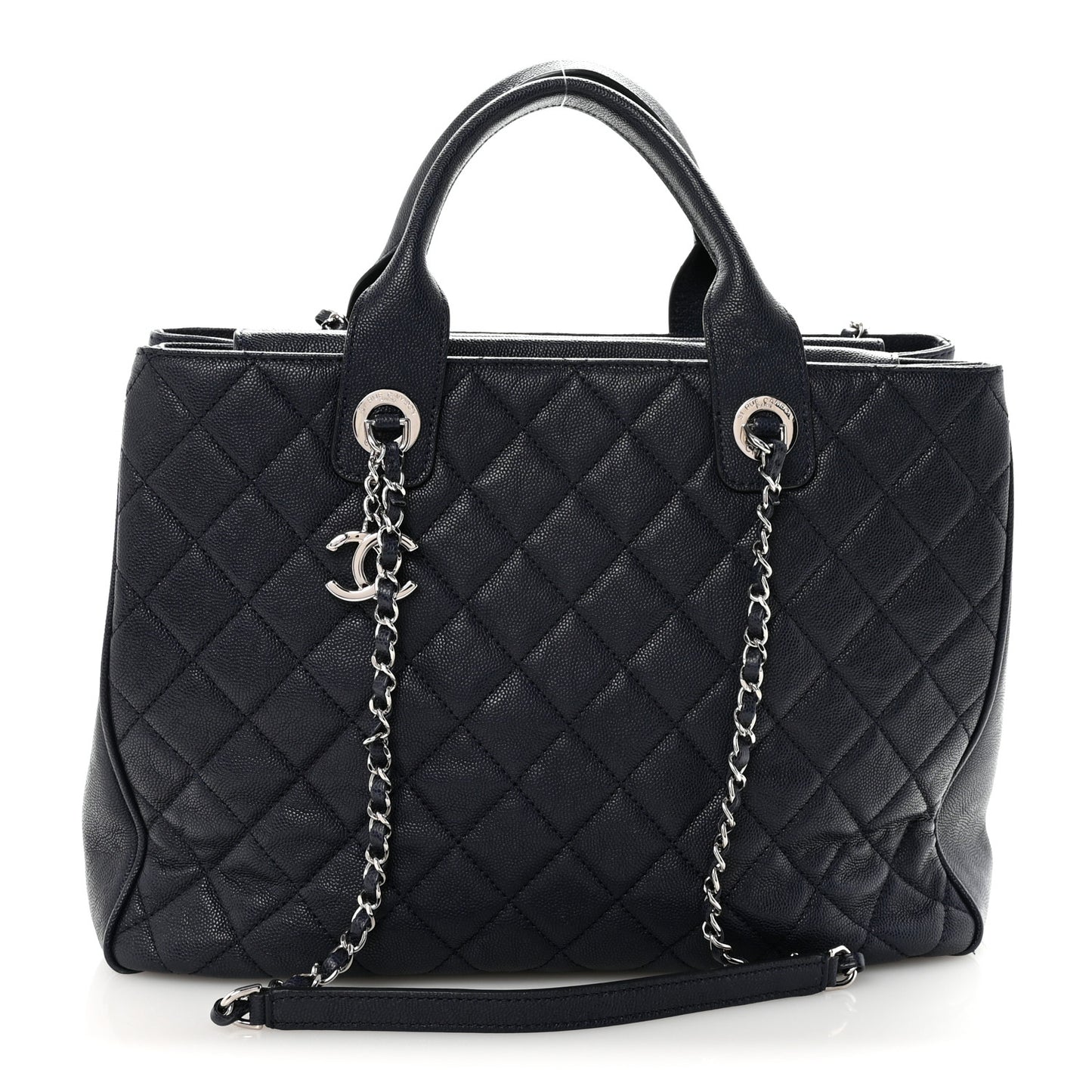 Caviar Quilted Large Urban Companion Top Handle Shopping Tote Navy