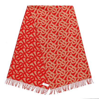 Burberry Cashmere Jacquard Monogram Scarf Bright Red Caramel 2 of 4
