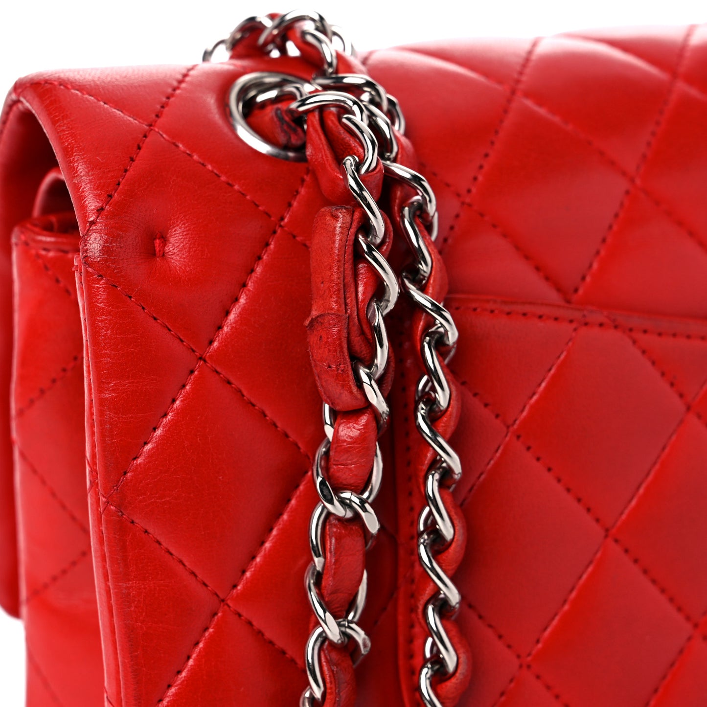 Lambskin Quilted Medium Double Flap Red